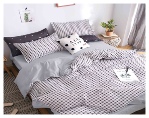 Komplet pościeli dwustronnej 200x220 biało czarna kratka