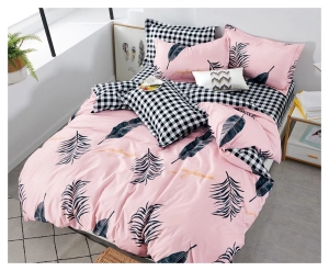 Komplet pościeli dwustronnej różowej 200x220 w pióra i liście