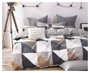 Komplet pościeli dwustronnej w trójkąty 140x200 popielato, białe, beżowe