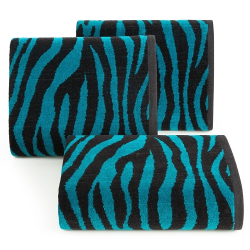 Ręcznik 70x140 Zebra czarno turkusowy żakardowy