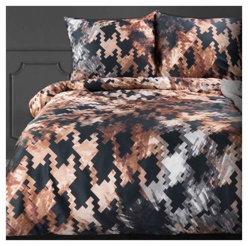 Pościel z naturalnej tkaniny Tencel brązowo czarna 220x200 Premium Eurofirany