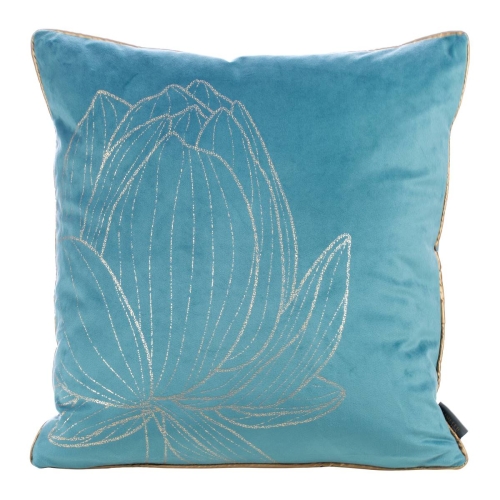 Poszewka LC velvet 45x45 Lotos Kwiat niebiesko złota