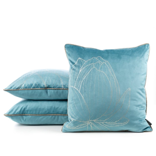 Poszewka LC velvet 45x45 Lotos Kwiat niebiesko złota