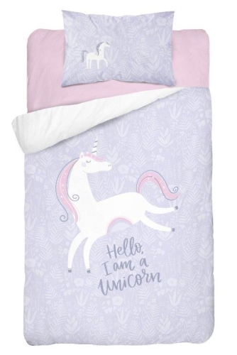 Komplet pościeli bambusowej fioletowej do łóżeczka 90x120 Jednorożec