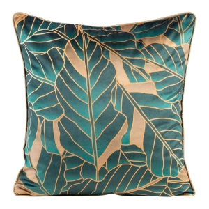 Poszewka LC velvet ciemno turkusowo beżowa 45x45 Lili liście