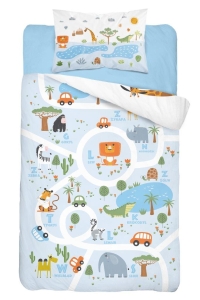 Komplet pościeli bawełnianej błękitno białej do łóżeczka 90x120 Zoo