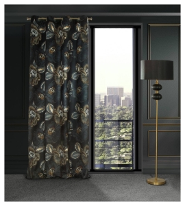 Zasłona Peonia 140x250 czarno popielata przelotki 