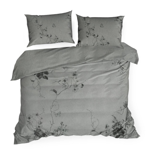 Ekskluzywna pościel Terra Collection popielata w kwiaty 160x200 Palermo