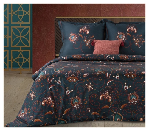Ekskluzywna pościel Terra Collection granatowo bordowa 160x200 Morocco