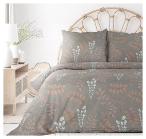 Ekskluzywna pościel Terra Collection stalowa w listki 160x200 Seville