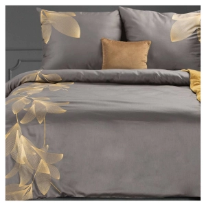 Premium pościel haftowana 220x200 stalowo złota