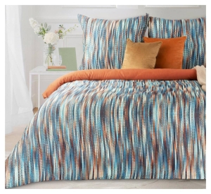 Komplet pościeli z bawełny satynowej niebiesko pomarańczowa 220x200 Nika