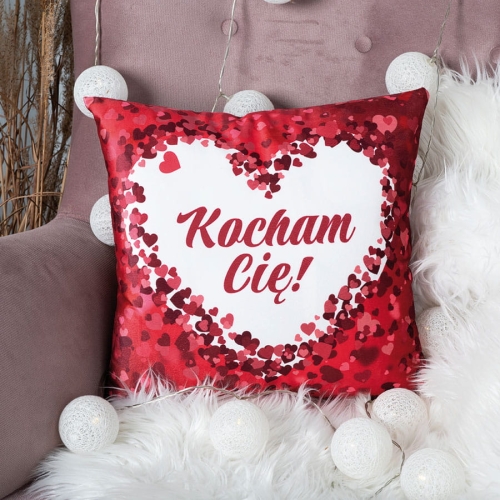 Poszewka w serduszka 40x40 Kocham Cie