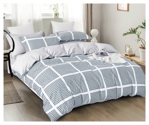 Komplet pościeli dwustronnej białej 200x220 w pepitkę