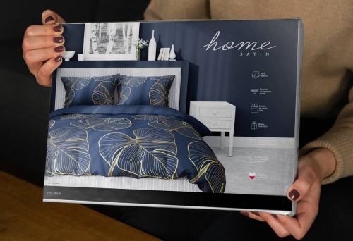 Pościel satyna bawełniana Home Satin granatowa 160x200 w złote liście