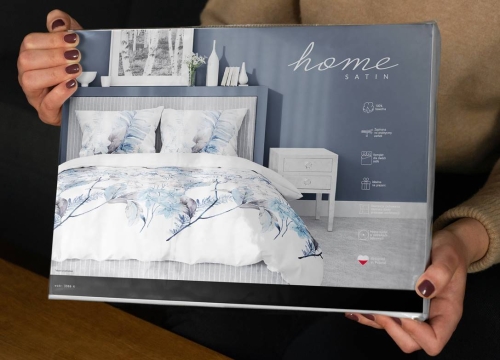 Pościel satyna bawełniana Home Satin biała 220x200 w błękitne liście i kwiaty