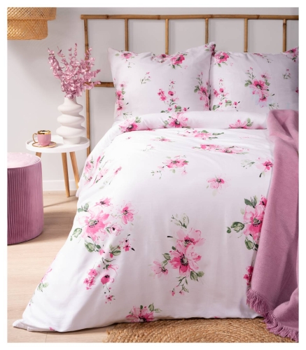 Pościel satyna bawełniana Home Satin biała 160x200 w różowe kwiaty