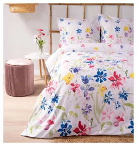 Pościel satyna bawełniana Home Satin biała 160x200 w kolorowe kwiaty