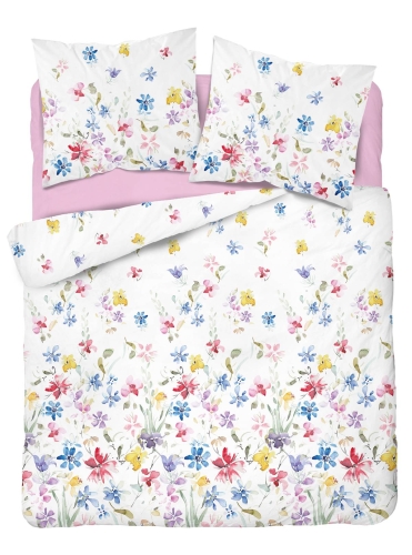 Pościel satyna bawełniana Home Satin biała 160x200 w kolorowe kwiaty