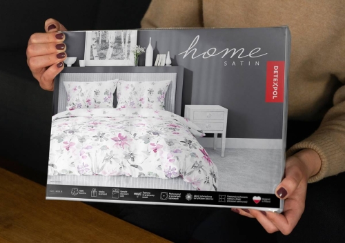 Pościel satyna bawełniana Home Satin biała 160x200 w różowo popielate kwiaty
