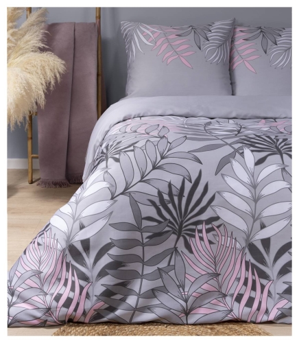 Pościel satyna bawełniana Home Satin popielata 160x200 w liście