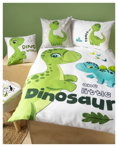 Komplet pościeli bawełnianej do łóżeczka 90x120 Zielony Dinozaur 