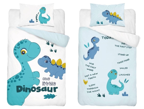 Komplet pościeli bawełnianej do łóżeczka 90x120 Turkusowy Dinozaur