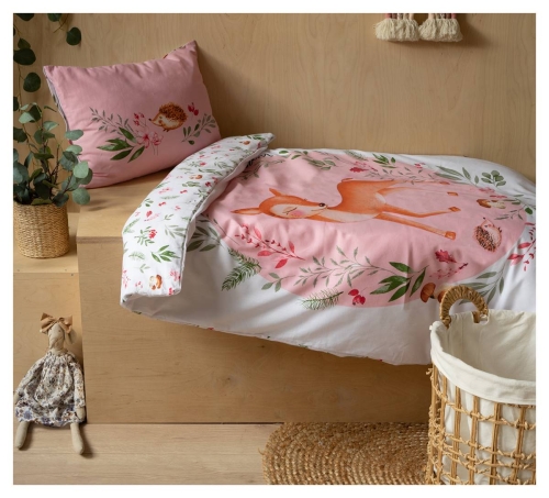 Komplet pościeli bawełnianej biało różowej do łóżeczka 90x120 Sarenka