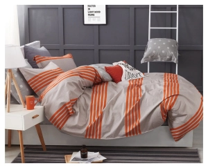 Komplet pościeli dwustronnej popielatej 200x220 w pomarańczowe pasy