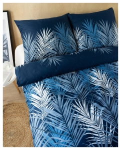 Pościel satyna bawełniana granatowa Home Satin 220x200 w liście