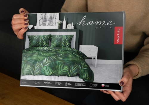 Pościel satyna bawełniana zielona Home Satin 220x200 w liście