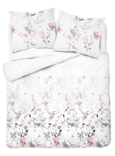 Pościel satyna bawełniana biała Home Satin 160x200 różowe kwiaty