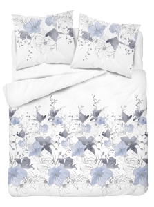 Pościel satyna bawełniana biała Home Satin 220x200 w błękitno popielate kwiaty