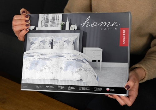 Pościel satyna bawełniana biała Home Satin 220x200 w błękitno popielate kwiaty