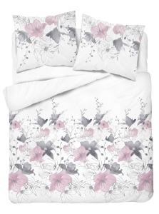 Pościel satyna bawełniana biała Home Satin 220x200 w różowo popielate kwiaty