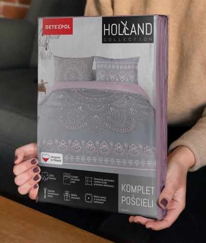 Pościel bawełniana Holland 220x200 popielato różowa