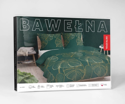 Pościel bawełniana zielona 160x200 złote liście