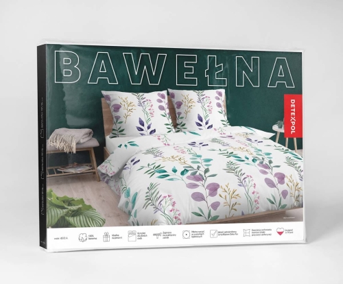 Pościel bawełniana biała 180x200 w kolorowe liście i kwiaty