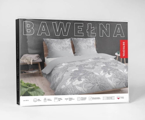 Pościel bawełniana popielata 220x200 w kwiaty