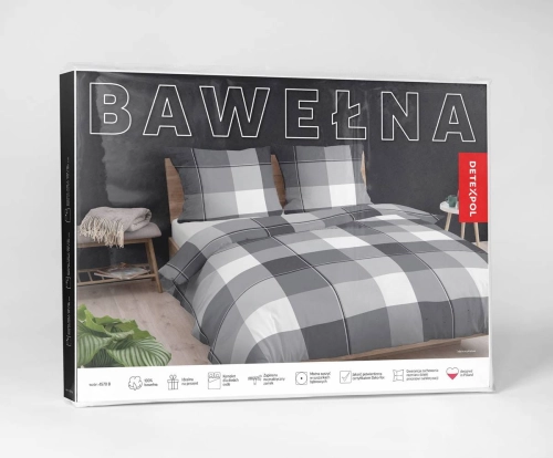 Pościel bawełniana odcienie szarości 220x200 w kratę