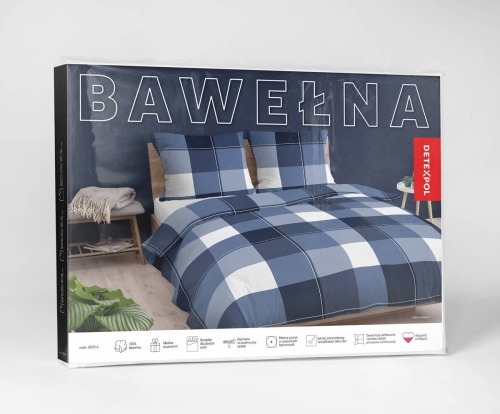 Pościel bawełniana odcienie błękitu 160x200 w kratę