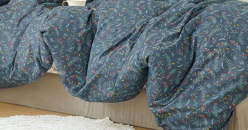 Komplet pościeli dwustronnej z bawełny satynowej 160x200 kremowo granatowej 