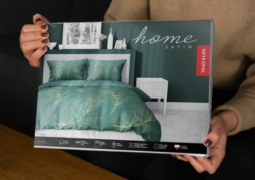 Pościel satyna bawełniana  zielono złota Home Satin 140x200 w kwiaty