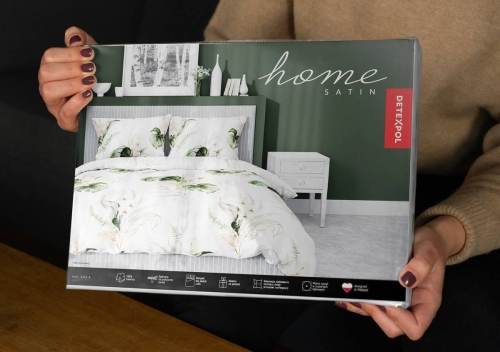 Pościel satyna bawełniana Home Satin 140x200 w monstery i kremowe kwiaty