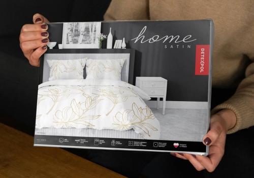 Pościel satyna bawełniana biało złota Home Satin 180x200 w kwiaty 