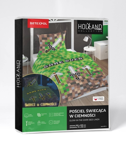 Pościel bawełniana świecąca zielona 140x200 Game Over