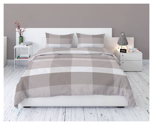 Pościel flanelowa beżowa 220x200 w kratkę