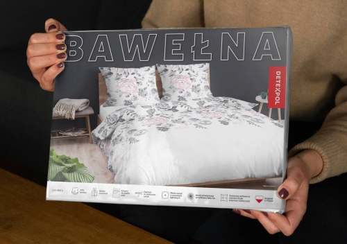 Pościel bawełniana biała 220x200 w różowe kwiaty