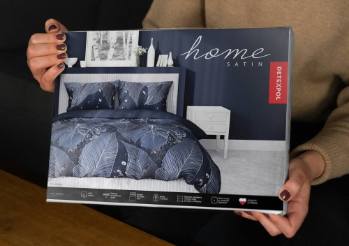 Pościel satyna bawełniana granatowa Home Satin 140x200 w srebrne liście