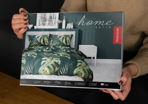 Pościel satyna bawełniana zielona Home Satin 140x200 w liście monstery